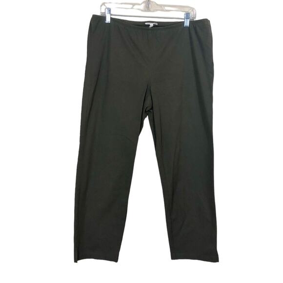 Eileen Fisher Cotton Khaki Green Straight Leg Ankle Pants Size Large - Picture 1 of 5